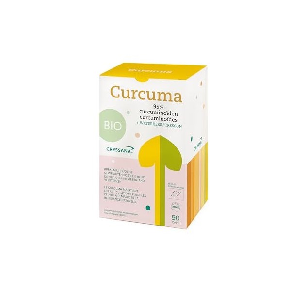 Cressana Curcuma 95% Curcuminoïdes Bio - 60 Capsules - Extrait de Curcuma Bio - Soutient la Santé des Articulations, Soulagem