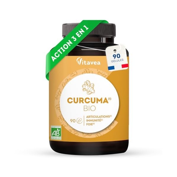 Curcuma BIO Pur Sans Pipérine ni Poivre Noir - Bien-Être Articulaire, Santé du Foie, Immunité - 90 gélules - Fabriqué en Fran