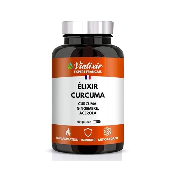 Curcuma 3750mg - Sans pipérine ni Poivre noir - 90 Gélules - Confort Articulaire -Avec Gingembre + Acérola - Titré à 95% de C
