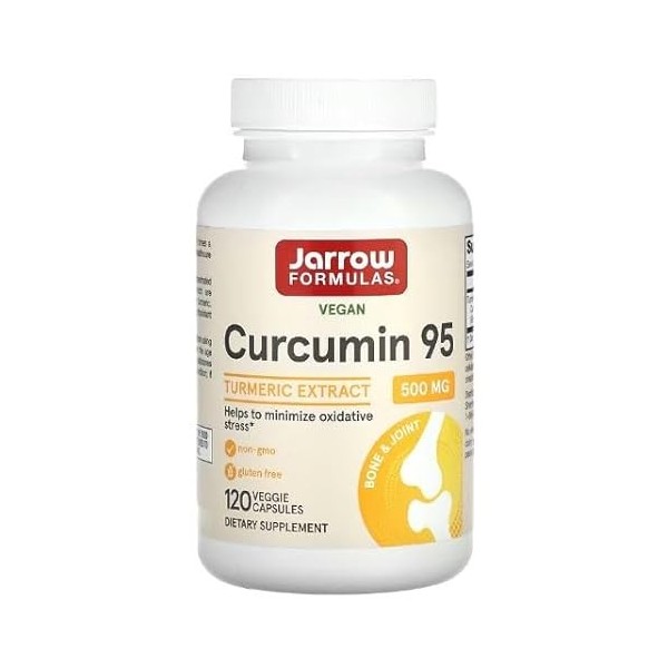 Jarrow Formulas Curcumin 95 500mg - 120 Vcaps Végétariennes - Antioxydant Puissant & Soutien Anti-Inflammatoire pour Santé & 
