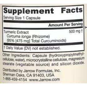 Jarrow Formulas Curcumin 95 500mg - 120 Vcaps Végétariennes - Antioxydant Puissant & Soutien Anti-Inflammatoire pour Santé & 