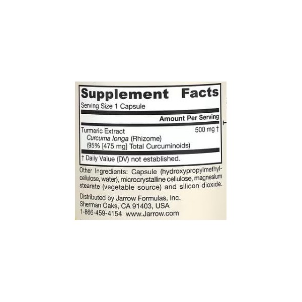 Jarrow Formulas Curcumin 95 500mg - 120 Vcaps Végétariennes - Antioxydant Puissant & Soutien Anti-Inflammatoire pour Santé & 