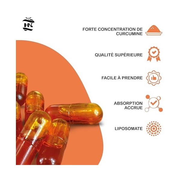 Curcuma Gelules à absorption immédiate avec effet anti inflammatoire naturel puissant Haute Absorption de la Curcumine - 90 C