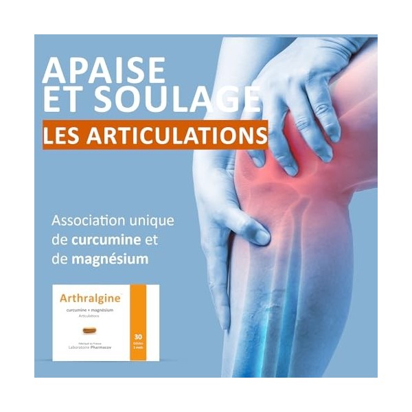 Arthralgine - Articulations Douloureuses - Anti-inflammatoire naturel - Curcumine curcuma - Magnésium - - Fabriqué en Franc