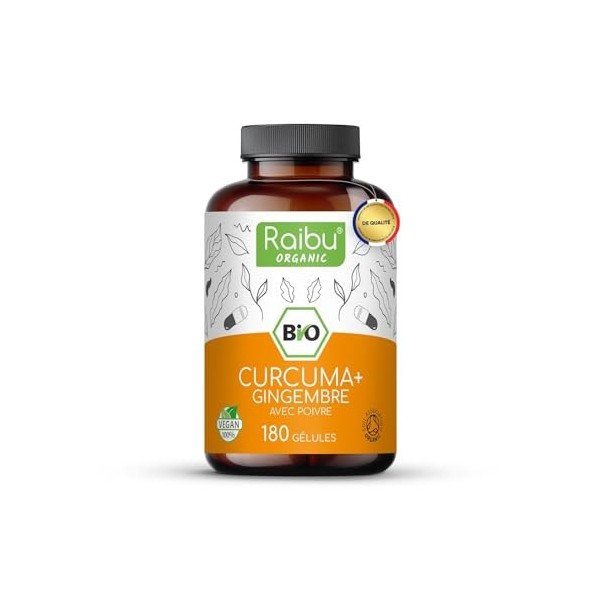 Curcuma et Gingembre Bio 4500mg - 180 Gélules de Curcuma avec Poivre Noir - Hautement Dosé - Haute Teneur en Curcumine - Vega