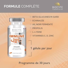 BIOCYTE Immune 360 - Système Immunitaire & Défenses Naturelle - Vitamines C, D, Zinc, Echinacée, Ail Noir, Propolis, L-lysine