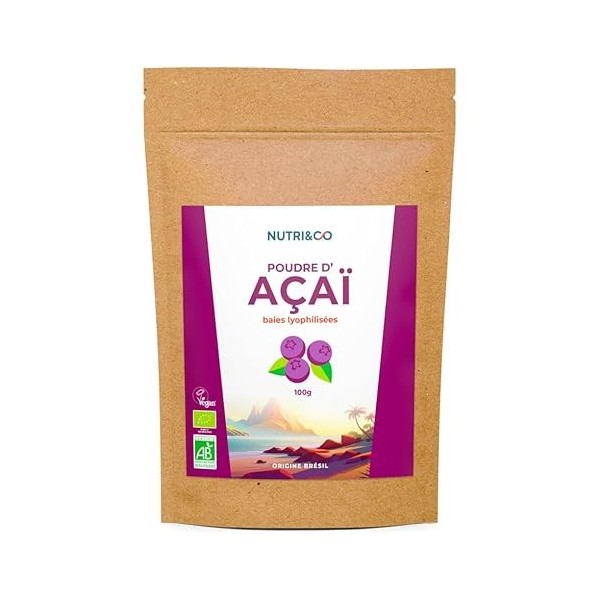 NUTRI & CO Açaï BIO en Poudre 100g - Naturellement Riche en Antioxydants, Vitamine C & Oméga 9 - Issue de l’Agriculture Durab