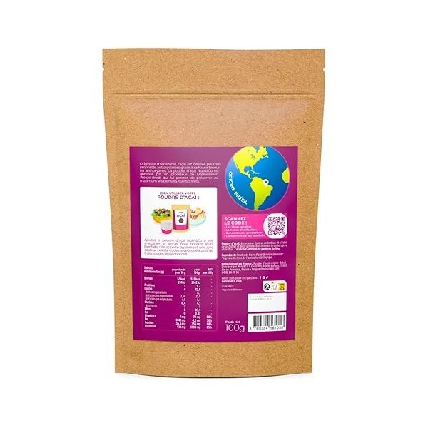 NUTRI & CO Açaï BIO en Poudre 100g - Naturellement Riche en Antioxydants, Vitamine C & Oméga 9 - Issue de l’Agriculture Durab