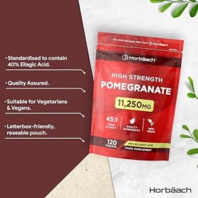 Extrait Grenade 11250 mg | 120 Gélules 4 Mois | 40% Acide Ellagique | Grenade Complément Alimentaire | Pomegranate Extract 