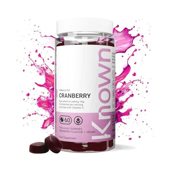 Gummies Délicieux aux Canneberges Known – Haute Concentration, Équivaut à 16g de Canneberges Fraîches – Saveur Naturelle – 60