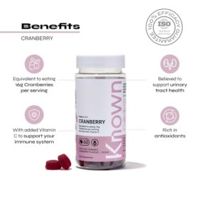 Gummies Délicieux aux Canneberges Known – Haute Concentration, Équivaut à 16g de Canneberges Fraîches – Saveur Naturelle – 60