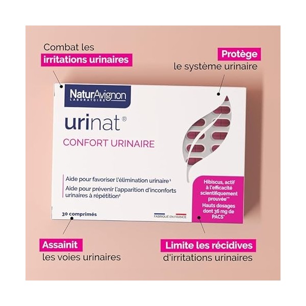 NaturAvignon Urinat | complement alimentaire confort urinaire et intime | Cranberry canneberge hibiscus et orthosiphon | 36 m