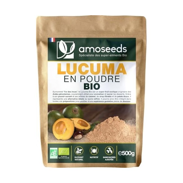 Lucuma en poudre BIO 500G | Sucrant Naturel, Sans sucre ajoutés | 100% Naturel et Pur | Alternative au sucre | Sans OGM, sans