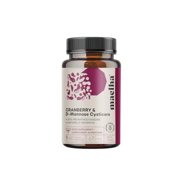 Complément alimentaire Canneberge et D-Mannose, 670 mg, 60 gélules végétales, 40,2 g, 100% Vegan