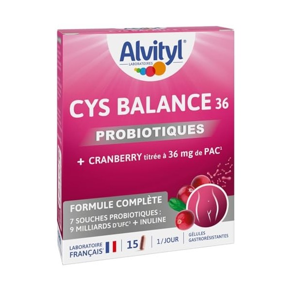 Alvityl Cys Balance 36 – Probiotiques - Cranberry 36 mg de PAC ProAnthoCyanidines - Complexe de 7 souches probiotiques : 9 