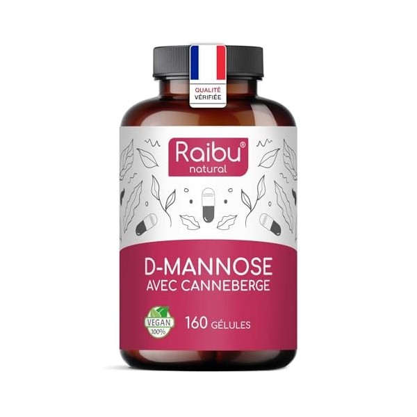 D-Mannose Raibu - Pur 2100 mg par Dose Quotidienne Fortement Dosée - Avec canneberge et vitamine C, 160 gélules - D Mannose V
