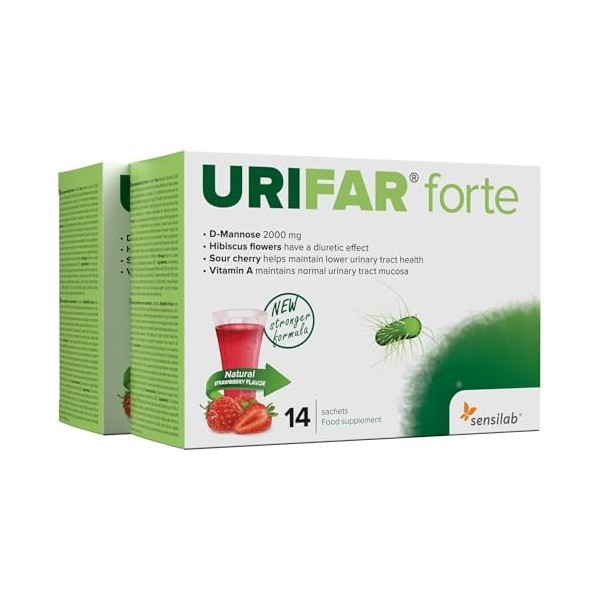 Sensilab Urifar Forte | Délicieuse boisson à la fraise à base de D-Mannose, vitamine A, hibiscus et extrait de cerise griotte