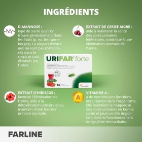 Sensilab Urifar Forte | Délicieuse boisson à la fraise à base de D-Mannose, vitamine A, hibiscus et extrait de cerise griotte