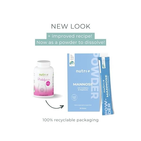 Nutri + Poudre de D-Mannose avec Canneberge, L-Méthionine et Cynorrhodon - purement végétal développé par nutritionnistes - 3