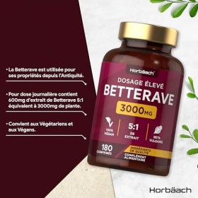 Comprimés de Betterave 3000 mg | Beet Root Gelule | Booster de Superaliments à LOxyde Nitrique | 180 Comprimés Végétaliens |