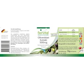 Fairvital | Extrait de feuilles dolivier 500mg - boite de 3 mois - VEGAN - Fortement dosé - 90 capsules - normalisé à 20% ol