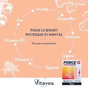 Force G Power Boost - Complément alimentaire énergie - Ginseng, Gingembre, Guarana, Caféine,Vitamine C & B2, Zinc - 8 actifs 