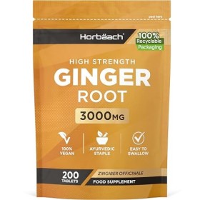 Gingembre 3000mg | 200 Comprimés Végétaliens | Gingembre en Poudre | Source de Fer, Potassium, Vitamine C, Magnésium | Zingib