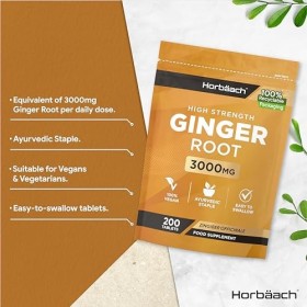 Gingembre 3000mg | 200 Comprimés Végétaliens | Gingembre en Poudre | Source de Fer, Potassium, Vitamine C, Magnésium | Zingib