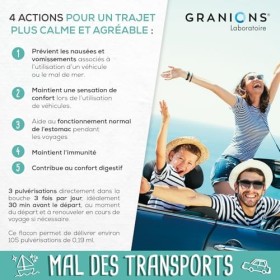 GRANIONS - Spray Mal des Transports Enfant et Adulte - Contre Nausées et Vomissements - Voyage Voiture Enfant - Complément Al