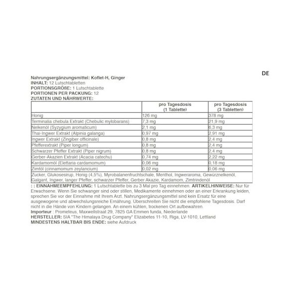 Himalaya - KOFLET - Koflet-H | Pastilles à sucer pour apaiser la gorge avec miel et extraits naturels - 12 pastilles - Saveur