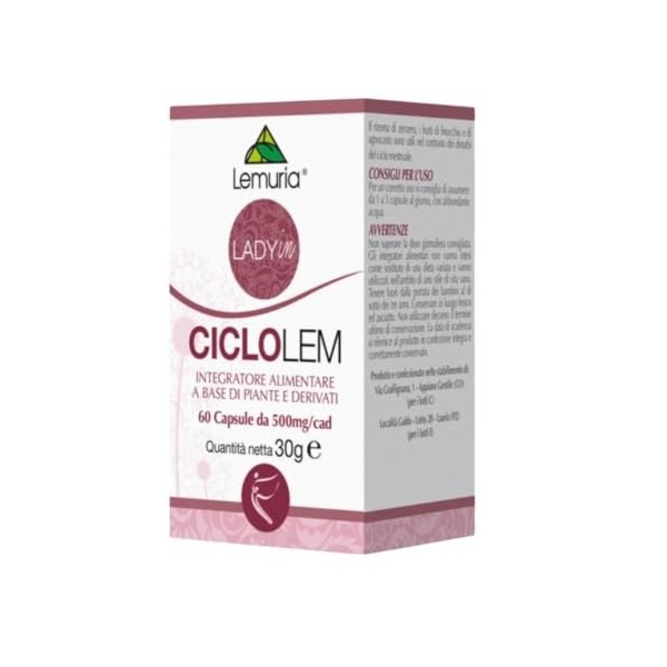 Lemuria - CICLOLEM - Pour les troubles du cycle menstruel, avec des extraits de fenouil, de cannelle et de gingembre - 60 gél