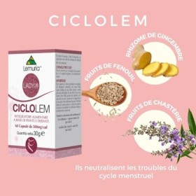 Lemuria - CICLOLEM - Pour les troubles du cycle menstruel, avec des extraits de fenouil, de cannelle et de gingembre - 60 gél