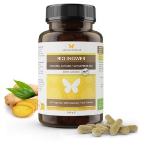 200 capsules de gingembre BIO de 600 mg, hautement dosées, fabriquées en Allemagne, cultivées selon les normes bio de lUE, q