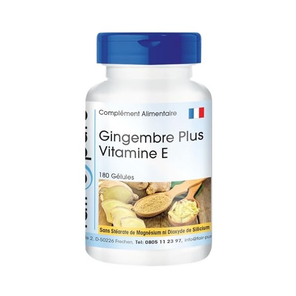 Fair & Pure® - Ginger Plus Vitamine E - 600 mg par jour - végan - 180 gélules de gingembre