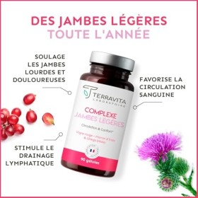 Complexe Jambes Légères | 6 Actifs Hautement Dosés | Vigne Rouge - Marronnier d’Inde - Ginkgo Biloba - Ortie | Circulation Sa