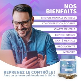 MUSHNGO Focus Améliore Concentration & Clarté Mentale - Lions Mane, Ginkgo Biloba, Romarin, Huile MCT - Fabriqué en France -
