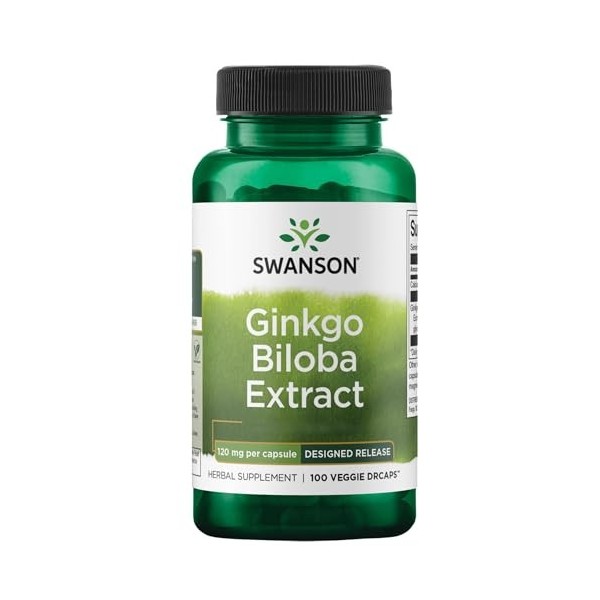 Swanson Ginkgo Biloba Extract, 120mg, 100 capsules végétaliennes, Sans Soja, Végétarien, Sans Gluten, Sans OGM