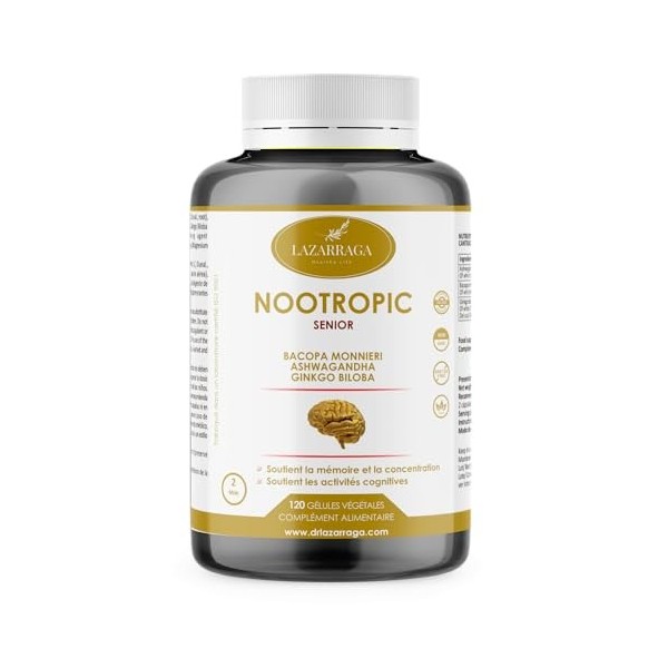 Lazarraga | Nootropique Puissante Mémoire Senior | Agilité mentale et concentration | Ginko Biloba, Bacopa Monnieri, Ashwagan