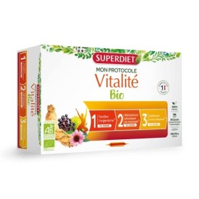 SUPERDIET - PROTOCOLE VITALITE BIO - Tonus, Résistance Physique & Mentale, Défenses Naturelles-Fabrication française-30 ampou