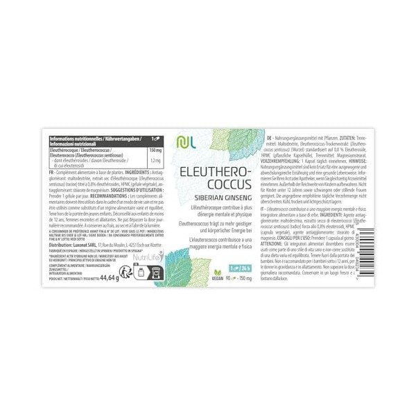 Eleuthérocoque Ginseng de Sibérie - 90 Gélules Végétales - Soutien Vitalité, Bien-Être Général - Adaptogène Naturel Charge Me