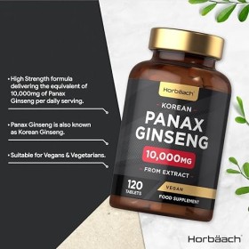 Panax Ginseng Rouge 10.000 mg | 120 Vegan Gélules | Ginseng Panax Coréen Complément Alimentaire | Extrait de Ginseng Rouge de