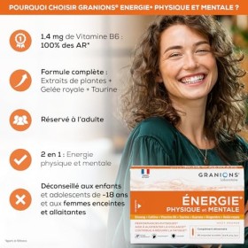 GRANIONS BOOSTER ENERGIE PHYSIQUE ET MENTALE| Ginseng, Gingembre, Guarana, Gelée Royale, Vitamine B6, Cafeine - Mémoire et Co