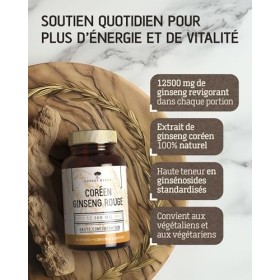 Ginseng Rouge de Corée Panax - Extra Fort 12 500 mg - 60 Gélules - Extrait de Racine de Ginseng avec 20% de Ginsénosides - Ve