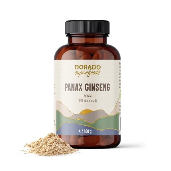 Poudre de racine de ginseng Panax à partir dextrait | 100 g - avec cuillère doseuse, 10% ginsénosides - approvisionnement 50