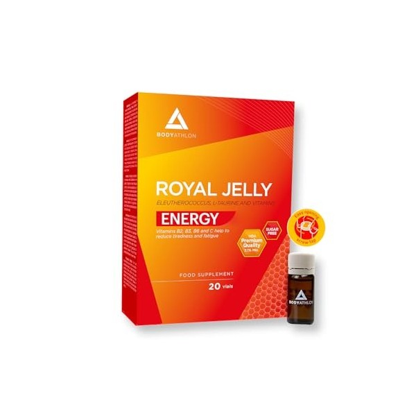 Bodyathlon- Gelée Royale Énergie Vitalité 20 ampoules- Améliore le rendement physique et intellectuel- Complexe vitaminique- 