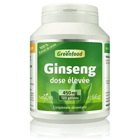 Greenfood Ginseng ginseng sibérien , 450 mg, dose élevée, 120 gélules - Sans additifs artificiels. Sans génie génétique. Veg