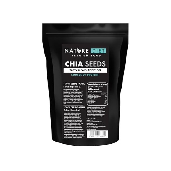 Nature Diet - Graines de Chia 1000 g | Salvia hispanica | Riche en oméga-3 | Source de fibre