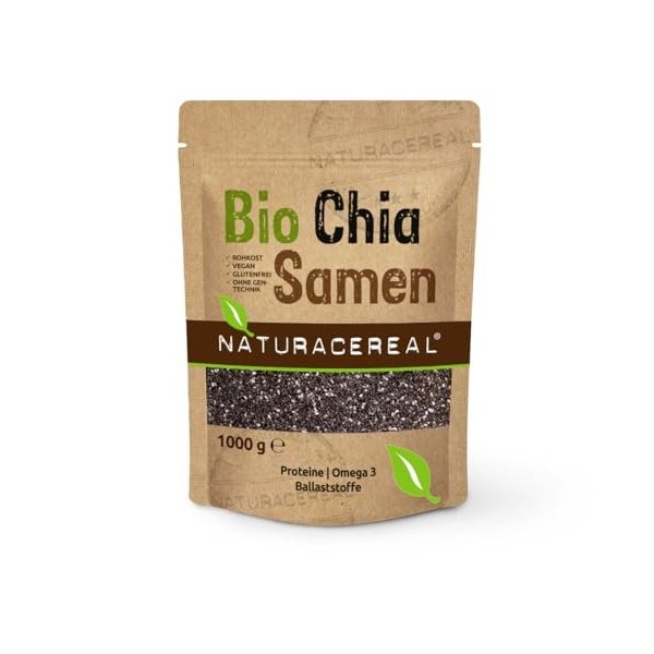 Naturacereal Chia Seeds Bio 1kg - Riche en oméga-3 et en fibres, source de protéines purement végétales - idéal pour les smoo