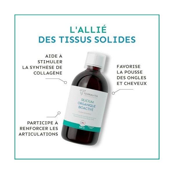SILICIUM Organique Bio-Activé | Articulations, Peau, Cheveux et Ongles | Acide Orthosilicique Stabilisé par la Choline | 500