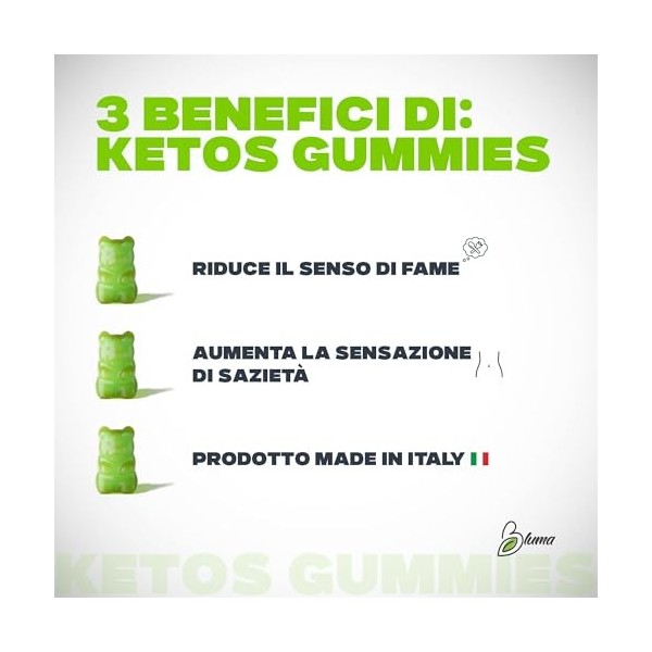 Bluma Ketos Gummies naturels pour régime cétogène, fabriqué en Italie - Diète cétogène produits naturels, gymnema et griffoni